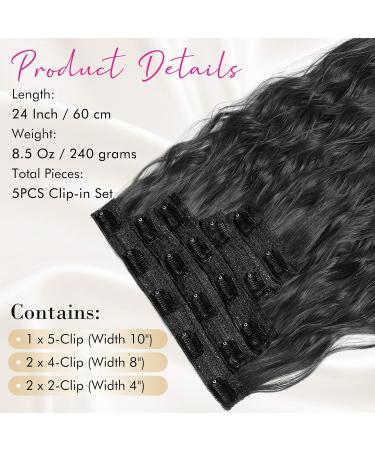 REECHO 5PCS Brown Clip in Hair Extensions 24 Thick Long Loose Waves HE002 - Invisible Lace Weft Natural Soft Hairpieces - C Jet Black - Buy Online on SooperMarket.com