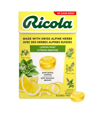 Ricola No Sugar Added Lemon Mint Cough Suppressant Throat Drops 18 Count Box