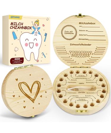 Qetlavee tooth box wood milk tooth box tooth box wood milk teeth box with tweezers & desired bottle storage box for children teeth souvenir boxes for babies souvenir gifts for girls & boy heart form