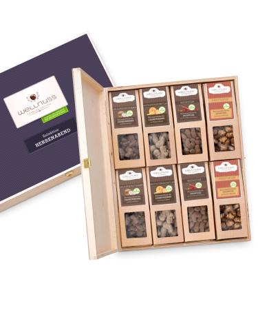 Gift set "Men's evening" *** vegan *** with caramelized nuts |8 Premium snacks in the gift box |Gift for man friend father brother grandpa |Wellnut premium presents caramelized snacks (vegan) 8 snacks in the birch wood box