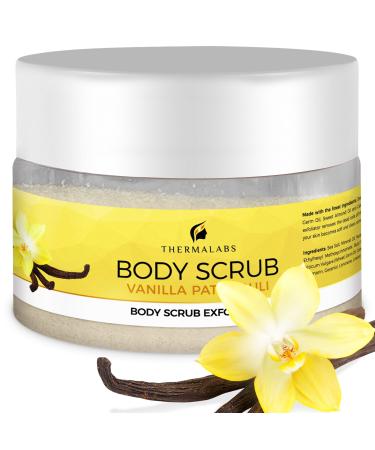 Salt & Oil Based Body Scrub Exfoliator Vanilla Patchouli: Get a Soft Skin With a Divine Scent! Organic & Natural Deep Cleanse Use Before Self Tanning Treat Acne Wrinkles Ingrown Hair Blackheads