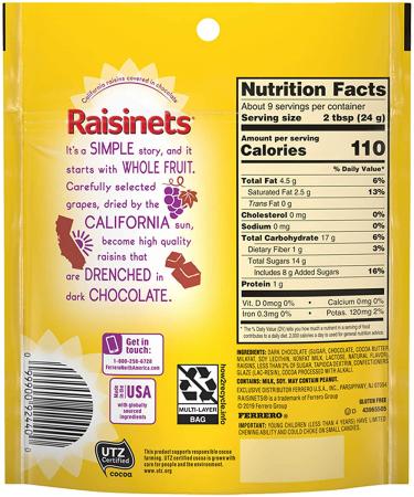 Raisinets Dark Chocolate Covered California Raisins 8 oz Reclosable Bag - 8 Pack for Halloween Candy - Buy Online on SooperMarket.com