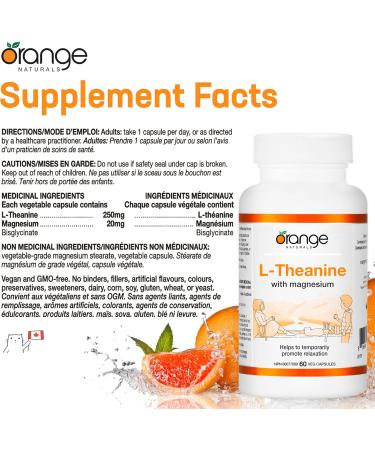 Orange Naturals L-Theanine & Magnesium Bisglycinate 250mg 60 Vegan Capsules - Enhanced Sleep & Relaxation Support Promotes Mental Calmness Optimal for Women & Men - Non-GMO Supplement - Buy Online on SooperMarket.com
