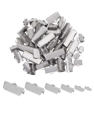 UNICRAFTALE 6 Sizes 60pcs Rectangle Ribbon Ends Stainless Steel Ribbon Clamp Crimps with Loop Ribbon Ends Fastener Clasp Leather Crimp Ends for Jewelry Making Stainless Steel Color 6-10mm long Metal Color/6 Sizes