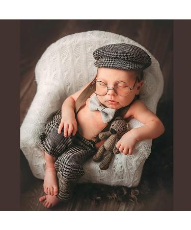 Baby Photography Props Newborn Boy Photo Shoot Outfits Infant Gentleman Suit Lattice Outfit Hats (Coffee) A-coffee - Buy Online on SooperMarket.com