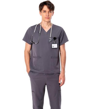 Men's 4-Way Stretch Athletic Scrub Set - Grey V-Neck Top & Cargo Pant - Size Medium - Buy Online on SooperMarket.com