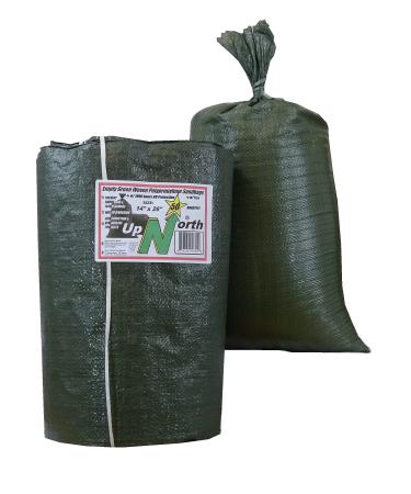 UpNorth Sandbags - Qty of 50 - Empty Woven Polypropylene Sand Bags w/Ties, w/UV Protection size: 14" x 26", color: Military Green 50 BAGS Green