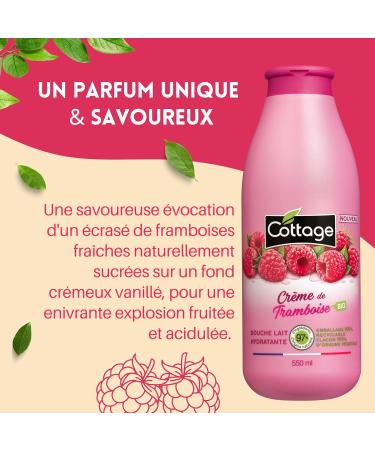 COTTAGE Moisturising Shower Milk - Organic Raspberry Cream - 97% Natural Ingredients - 100% Vegetable Origin - Made in France - 550 ml - Buy Online on SooperMarket.com
