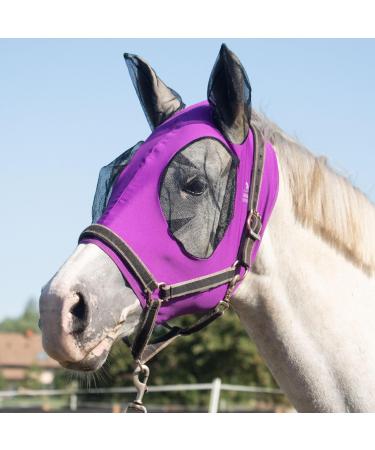 Harrison Howard Horse Fly Mask Super Comfortable Elastic with Ear UV Protection Amethyst Full Size L Full (Large) Amethyst