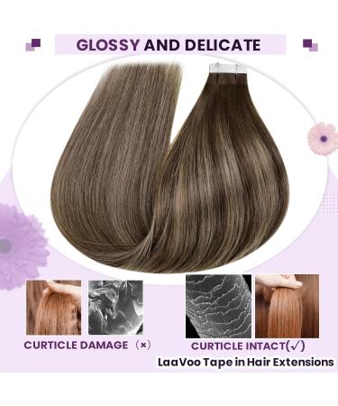 LAAVOO Remy Hair Tape Extensions - Brown Ombre Dark Brown Balayage 45cm | Invisible Skin Weft 50g | 20pcs #4/27/4 - Buy Online on SooperMarket.com