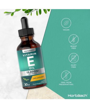 Vegan Vitamin E Oil Oral Drops 30ml | 230iu | 13 800iu per Bottle | Unflavoured Liquid Supplement by Horbaach - Buy Online on SooperMarket.com