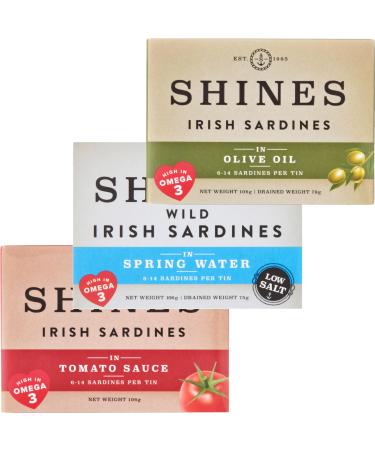 Shines Tinned Irish Sardines in Olive Oil Tomato Sauce and Spring Water - Pilchards - 3x 106g Cans