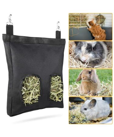Geegoods Rabbit Hay Feeder Bag Guinea Pig Hay Feeder Storage Hanging Feeding Hay for Small Animals 600D Oxford Cloth Fabric Black