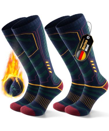 Puliou ski socks made of merino wool for men women and adolescents socks for cold weather for snowboarding snow thermosocks breathable fast drying size 35-51 (2 pairs) 43-46 green