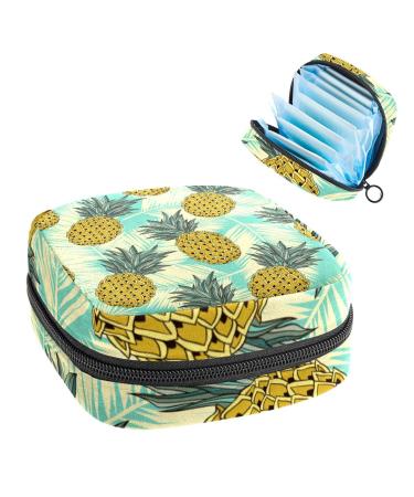 Pineapples Leaf Sanitary Napkin Storage Bag Feminine Menstrual Cup Pouches Nursing Pad Holder Tampon Bags Portable Period Bag for Women Teen Girls 1Pcs Multi-colored 8