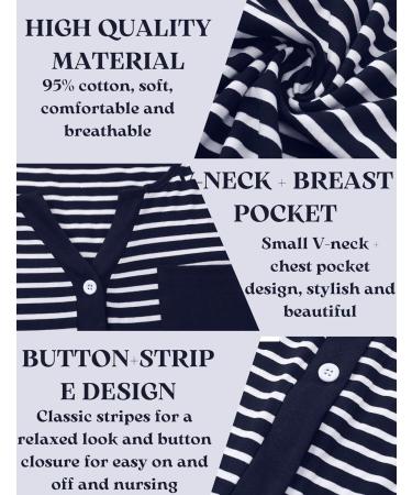 Marvmys Maternity Nightdress - 3/4 Sleeves Nursing Nightgown for Breastfeeding - V Neck Pajama Loungewear in Navy Blue - Buy Online on SooperMarket.com