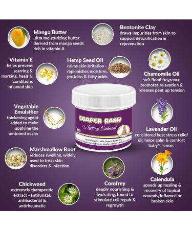 Natrulo All Natural Diaper Rash Healing Ointment 2oz - Hypoallergenic Organic Butt Balm for Quick Itch Relief - Soothing Vegan Bum Lotion for Baby, Kids, Adults - Buy Online on SooperMarket.com