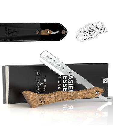 Anthony Brown razor wood in black or silver - unique blade head for more precision - with changing blades and etui - razor set ... (silver)