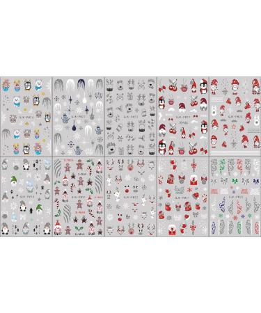 JMEOWIO Glitter Christmas Nail Stickers - 10 Sheets Snowflake Xmas Winter Holiday Deer Design Decals for Nail Art - Buy Online on SooperMarket.com