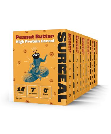 Surreal Peanut - High Protein Cereal - Low Sugar- Healthy Plant Based Cereal - High in Fibre - Low Carb - Gluten Free - Vegan - 13g of Protein 0g of Sugar - 240g per Box - 6 Pack (6 x Peanut)
