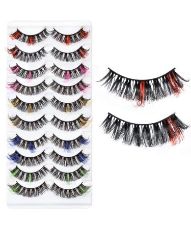 Colored Eyelashes Russian Strip Lashes with Color DD Curl Colored Lashes Natural Thick Volume 2 Styles Fake lashes 10 Pairs (5 Colors Mixed) 10 Pairs Colored Eyelashes