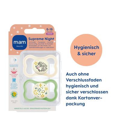 Mam Supreme Night Schnuller Set - Baby Pacifiers for Healthy Development 6-16 Months Prevents Skin Irritation Includes Pacifier Box Hedgehog/Universe Beige-Tartrosa/Mint - Buy Online on SooperMarket.com