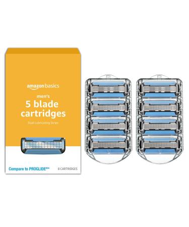 Amazon Basics 5-Blade MotionSphere Razor Refills for Men with Dual Lubrication and Precision Beard Trimmer 8 Cartridges (Fits Amazon Basics Razor Handles only) (Previously Solimo)