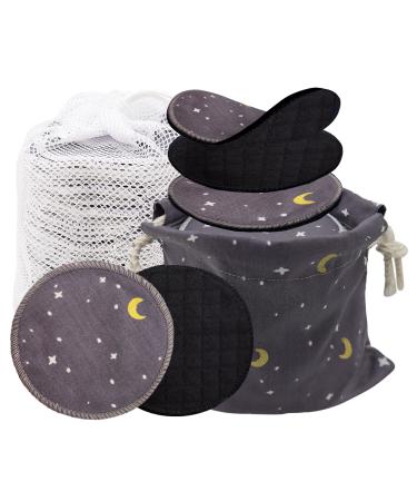 Reusable Makeup Remover Pads 100% Organic Black Bamboo Cotton Rounds (Moon)