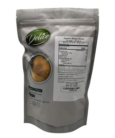 DELICE Organic Dried Mango Slices - 1 lb Resealable Bag | No Added Sugar, Artificial Flavors, Sulphur or GMO | All-Natural and Organic Fruit Snack - Buy Online on SooperMarket.com