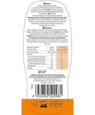 Body Attack Honey Mustard Grill Sauce 2x320ml | Low-Calorie Low-Fat Lactose-Free | Perfect for Grilling & Diets - Made in Germany - Buy Online on SooperMarket.com