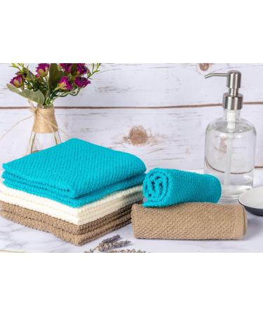 Living Fashions Popcorn Weave Washcloths Set of 8 - Exfoliating 100% Cotton Cloths for Hands, Body, Face - Size 12X12 - Teal, Cream, Taupe - Buy Online on SooperMarket.com