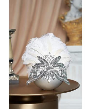 BABEYOND Carnival Feather Headpiece - White 1920s Flapper Showgirl Headband - Buy Online on SooperMarket.com