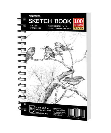 FIXSMITH 5.5"X8.5" Sketch Book | 100 Sheets (68 lb/100gsm) | Durable Acid Free Drawing Paper | Spiral Bound Artist Sketch Pad | Ideal for Kids, Beginners, Artists & Professionals | Bright White 5.5"X8.5"-1 Pack