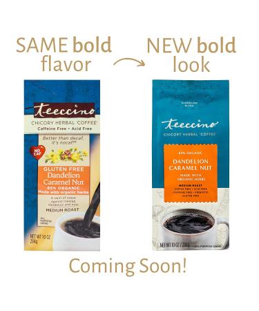 Teeccino Dandelion Caramel Nut Herbal Coffee, Prebiotic & Gluten Free - 10oz (Pack of 3) - Buy Online on SooperMarket.com