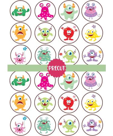 PRECUT Monsters Edible Cupcake Toppers - Cute Monsters Theme Premium Thickness SWEETENED VANILLA - wafer card disc cake decorations (Pack of 24) - Buy Online on SooperMarket.com