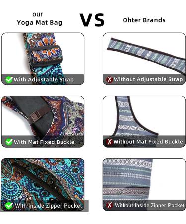 Yoga Mat Bag | Adjustable Shoulder Strap | Large Size Pocket | Zipper Pocket | Fixed Buckle | Blue Flower Pattern - Buy Online on SooperMarket.com