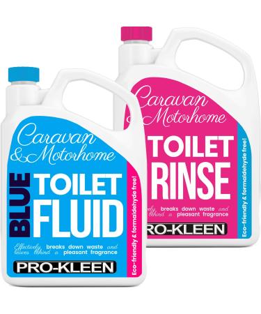 Pro-Kleen Caravan Toilet Chemical Blue 2L and Pink 2L Rinse Fluid Solution Cleaner for Caravan and Motorhomes - Eco-Friendly Formaldehyde Free - Upto 20 Treatments Each