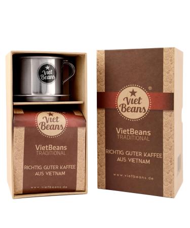 Vietbeans traditional - nice coffee gift in solid packaging - ground roasted coffee - 250g coffee and coffee filter - Gift idea for coffee lovers GIFFSET ground 550 g (1 Pack)