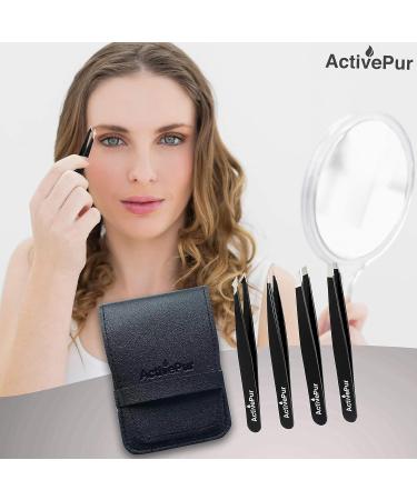 ActivePur 4 Pcs Precision Tweezers Set for Facial Hair, Ingrown Hair, Blackheads - Stainless Steel Professional Tweezer Set with PU Bag - Buy Online on SooperMarket.com
