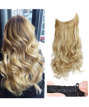 REECHO Invisible Wire Hair Extensions with Transparent Headband Adjustable Size Removable Secure Clips in Curly Wavy Secret Hairpiece for Women (16 Inch (Pack of 1), 25XH613) 16 Inch (Pack of 1) 25XH613