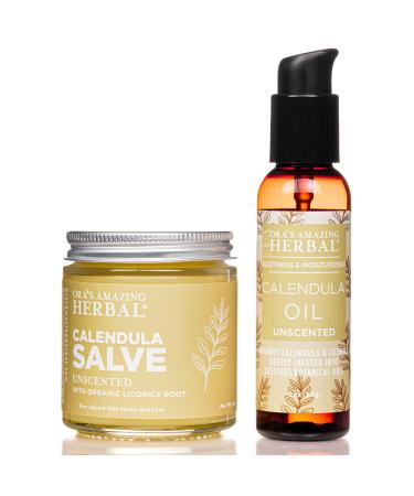 Ora's Amazing Herbal Calendula Skin Salve and Oil Set Made with Grapeseed Oil Organic Licorice Responsibly Sourced Beeswax