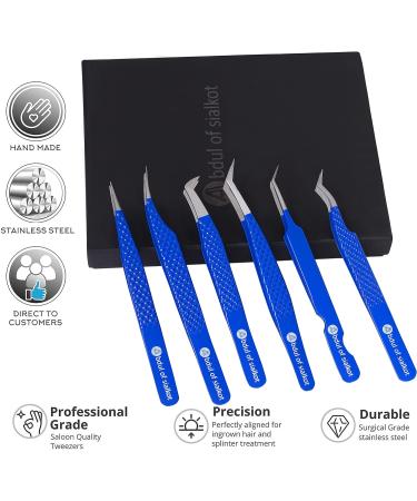 Silakor 6 Piece Eyelash Extension Tweezers Set - Stainless Steel Isolation & Classic Lashes Tweezers (Blue) - Buy Online on SooperMarket.com