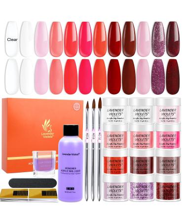 Lavender Violets Acrylic Nail Kit 12 Colours Hot Pink Halloween Red Vampire Nail Extention Powder Professional Monomer Liquid Set with Everything Acrylic Nail Tool Kit N963B Hot Pink Lady
