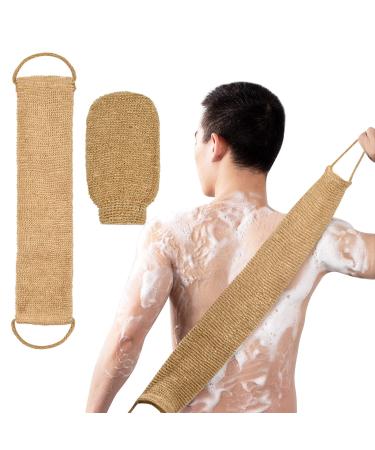 Cozlly Back Scrubber Exfoliator 100% Natural Hemp Exfoliating Glove and Strap Body Cleaning Gloves for Men Women Dead Skin Removal Scrub Gloves Bath Scrubber for Cleaning Body