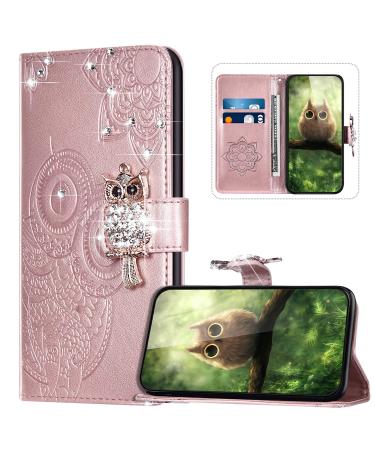 Mobile phone case for Xiaomi Redmi Note 8 Pro F lle Leather Xiaomi Redmi Note 8 Pro Folding Shell Cell Phone Bag Bling Diamond Owl Pattern Bag Leather Flip Case Leder Case Magnetic Protective Case Rose Gold