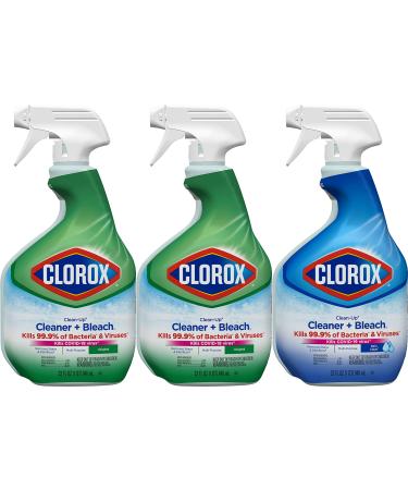 Clorox Clean-Up Cleaner + Bleach Value Pack 3 Disinfectant and Cleaning Sprays Kitchen and Bathroom Cleaning Rain Clean and Original Scent 32 Ounces (Pack of 3)