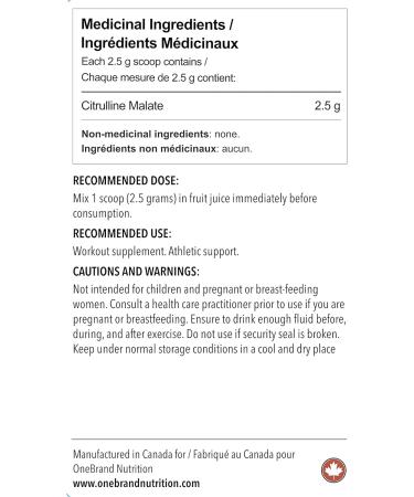 One Brand Nutrition L-Citrulline Malate Powder 100% PURE Vegan (500g) | 200 Servings - Buy Online on SooperMarket.com