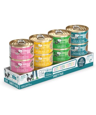 Weruva Cats in The Kitchen, Cat Food Kitchen Cuties Variety Pack 3.2 Ounce (Pack of 12)