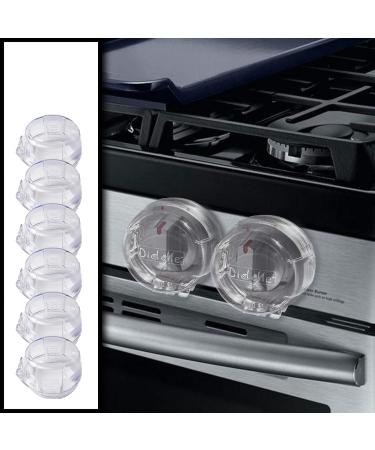 6 Pack Clear Stove Knob Safety Covers - Protect Little Kids with A Child Proof Lock for Oven/Stove Top/Gas Range - Baby/Toddler Kitchen Safety Guard - Check Dimensions