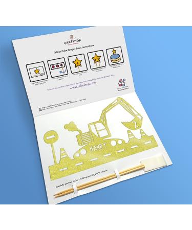 Cakeshop Cake Decoration Pack | Construction Digger Premium Double Sided Glitter Card Cake Topper & 25g Party Pack of Cake Sugar Sprinkles | Custom Name & Age Cake Decorations (Champagne) Prime Glitter Card: Champagne - Buy Online on SooperMarket.com